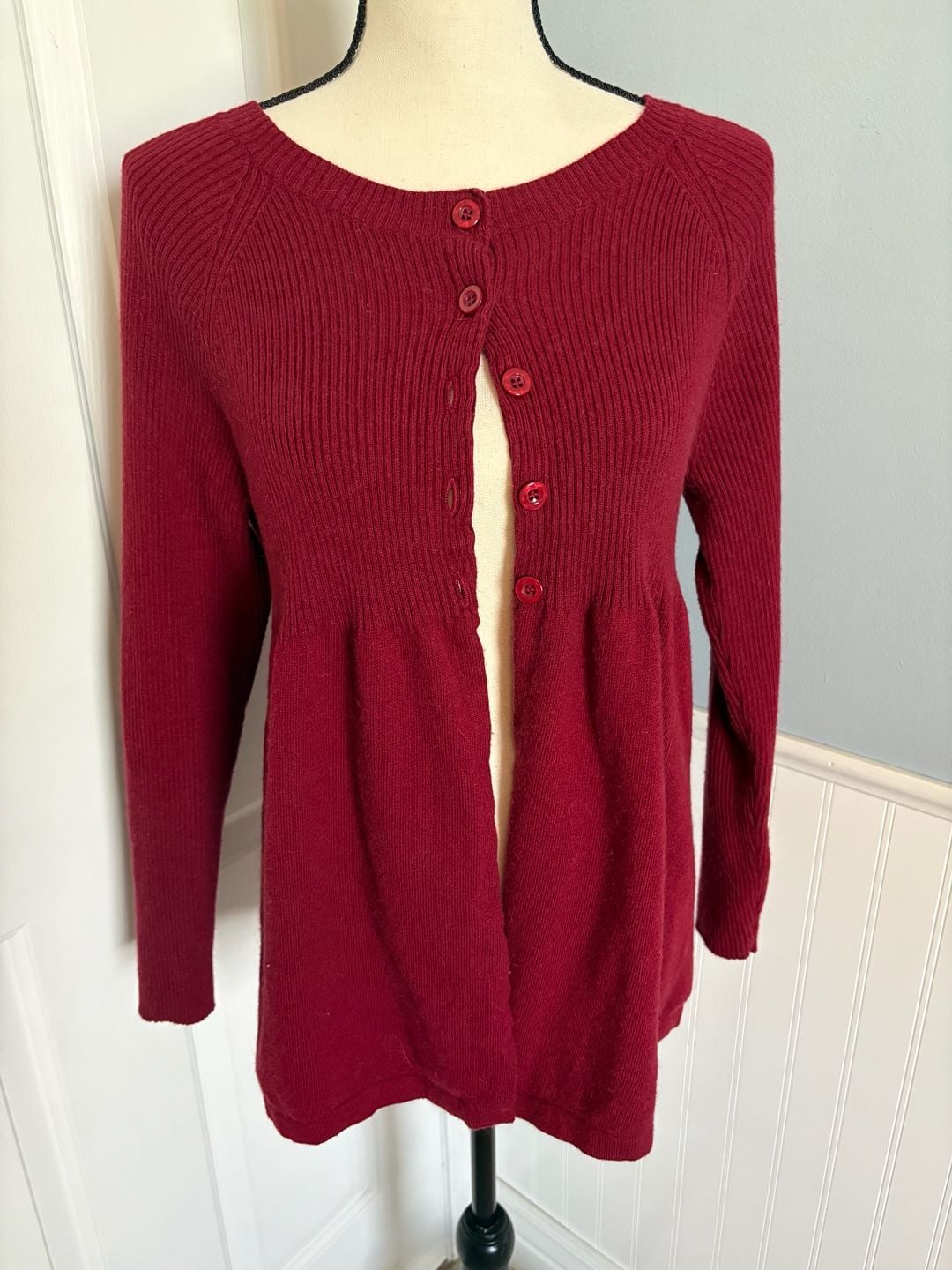 Relativity Xl Red Ribbed Empire Waist Babydoll Cardigan Sweater